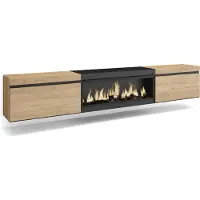 Skraut Home TV-Schrank, Lowboard, 267x35x45 cm, Für großformatiges TV, Elektrokamin XXL, Hängend, Eiche Schwarz
