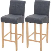 Mendler 2er-Set Barhocker HWC-C33, Barstuhl Tresenhocker, Holz dunkelgrau, helle Beine, Stoff/Textil