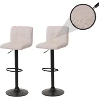 MCW 2er-Set Barhocker MCW-G87, Tresenhocker Barstuhl, höhenverstellbar drehbar, Stoff Chenille (465g/m²) MVG creme-beige