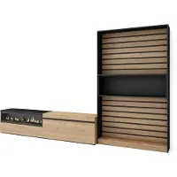 Skraut Home Wohnwand Wohnzimmer, 310x35x186cm, Für TV-Geräte bis zu 80", Elektrokamin, Eiche und Schwarz