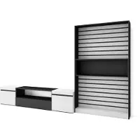 Skraut Home Wohnwand Wohnzimmer, 310x35x186cm, Für TV-Geräte bis zu 80", Wohnzimmer Möbel, Weiß und Schwarz