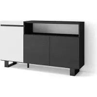 Skraut Home Sideboard, Highboard, 150x87x35cm, 3 Türen, Industriedesign, Weiß und Schwarz