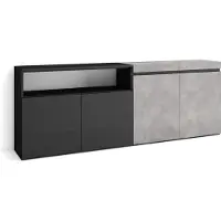 Skraut Home Sideboard, Highboard, 200x35x75cm, 4 Türen, Wohnzimmer, Küche, Zementgrau und Schwarz