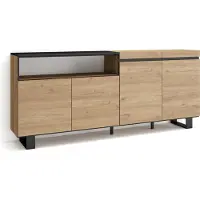 Skraut Home Sideboard, Highboard, 200x35x87cm, 4 Türen, Industriedesign, Eiche Schwarz