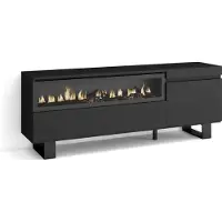 Skraut Home TV-Schrank, Lowboard, 150x35x57cm, Für TV-Geräte bis zu 65", Elektrokamin. Industriedesign, Schwarz