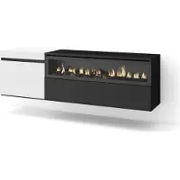 Skraut Home TV-Schrank, Lowboard, 150x35x45cm, Für TV-Geräte bis zu 65", Elektrokamin, Hängend, Weiß und Schwarz