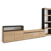 Skraut Home Wohnwand Wohnzimmer, 310x35x186cm, Für TV-Geräte bis zu 65", Wohnzimmer Möbel, Eiche und Schwarz