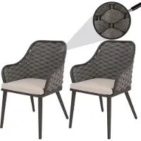 Mendler 2er-Set Aluminium-Gartenstuhl HWC-O16, Outdoor Stuhl, Olefin (200 g/m²) Seilgeflecht Rope anthrazit Kissen taupe