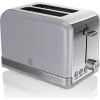 Swan ST19010GRNEU Retro Toaster Breite Schlitze 2 Scheiben 3 Funktionen 6 Stufen Toasting, Vintage Grau
