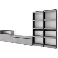 Skraut Home Wohnwand Wohnzimmer, 370x35x186cm, Für TV-Geräte bis zu 65", Wohnzimmer Möbel, Zementgrau