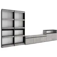 Skraut Home Wohnwand Wohnzimmer, 370x35x186cm, Für TV-Geräte bis zu 65", Wohnzimmer Möbel, Zementgrau