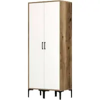 Dmora Kleiderschrank 2 Türen Dbonanse, Schlafzimmermöbel, Schrank, Garderobe, 80x201h48 cm, Weiß und Walnuss