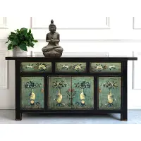 OPIUM OUTLET Schrank Kommode Sideboard Lowboard Möbel chinesisch asiatisch orientalisch vintage Asia Anrichte antik grün-schwarz Landhaus-Stil