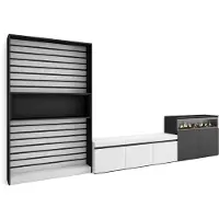 Skraut Home Wohnwand Wohnzimmer, 360x35x186cm, Für TV-Geräte bis zu 65", Elektrokamin, Weiß und Schwarz