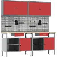 vidaXL Werkbank-Set 8 pcs Rot und Grau Pulverbeschichteter Stahl