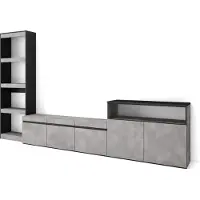 Skraut Home Wohnwand Wohnzimmer, 310x35x186cm, Für TV-Geräte bis zu 65", Wohnzimmer Möbel, Zementgrau