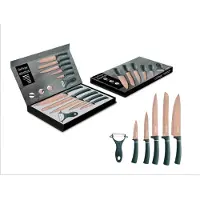 Cheffinger 6 teiliges Messerset Grün Gold Edtition (5 Messer & 1 Sparschäler) Edelstahl in Klappbox mit Magnetverschluss scharfe Messerklingen Motiv 1