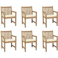 vidaXL "2024 Moderne" Gartenstühle 6 Stk. mit Creme Kissen Massivholz Teak - Gartenstühle Neu5183207