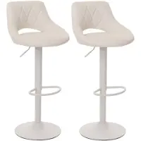 Mendler 2er-Set Barhocker MCW-N64, Barstuhl Tresenhocker, Fußablage drehbar, Kunstleder Metall weiß