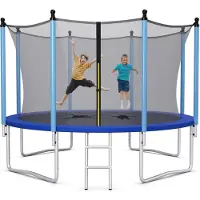 Costway 244cm Trampolin Outdoor Gartentrampolin mit Leiter Sprungmatte Sicherheitsnetz & Randabdeckung Trampolin Komplettset