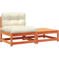 vidaXL Gartensofa ohne Armlehnen mit Kissen und Hocker