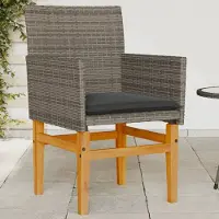 vidaXL "im Angebot" Gartenstühle mit Kissen 2 Stk. - bis 150 kg - Grau Poly Rattan Massivholz - Stapelsessel CC16979
