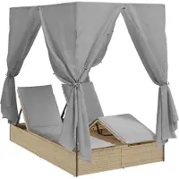 Syfax Doppelte Sonnenliege Grau 205 x 129 x 200 cm Poly-Rattan