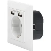 Digitus Sicherheits-Steckdose für Unterputzmontage mit 2 USB-Ports, 2x USB, Weiß, 250 V, 50 Hz, 5 V, 2,1 A