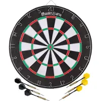 Edco Dartscheibe mit 6 Dart-Pfeilen mit gewichteter Spitze, austauschbaren Flights, Pfeilspitzenschutz, allgemeine + Turnierspielregeln, für Profis und Laien, 2 Spielfelder