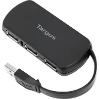 Targus 4-Port USB Hub, USB 2.0, USB 2.0, 480 Mbit/s, Schwarz, Kunststoff, China