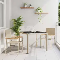 vidaXL Möbel 3-teiliges Garten Essgruppe Beige Poly Rattan - Gartenstühle 3365386
