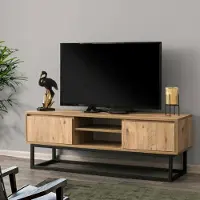 Dmora TV-Ständer Themis 140x40x50 cm Schwarz 2 Schubladen, 1 Regal
