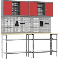 Syfax Werkbank-Set 8 pcs Rot und Grau Pulverbeschichteter Stahl