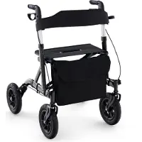 Costway 2in1 Rollator mit Sitz faltbar, Gehhilfe 6-fach höhenverstellbar Gehwagen bis 136kg, Alu