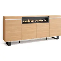 Skraut Home Sideboard, Highboard, 200x35x87cm, 4 Türen, Elektrokamin, Eiche Soft und weiß