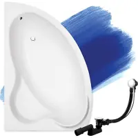 Badland Eckbadewanne Badewanne Ada LINKS 140x90 mit Ablaufgarnitur und Füßen GRATIS ohne Verkleidung