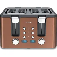 Arendo Toaster, 4 kurze Schlitze, für 4 Scheiben, 1750 W, Automatik, Edelstahl, Wärmeisolierendes Doppelwandgehäuse
