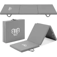 BnB Sports Premium Tri-Folding Thick Gymnastic Mat & Home Sports, Yogamatte & Sportmatte, mit Tragegriffen Sportbodenmatten, und rutschfeste Oberfläche undurchlässig für Schweiß und Wasser Grau