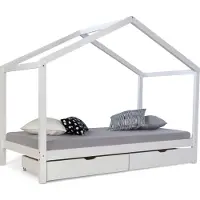 Homestyle4u Kinderbett 90x200 Hausbett Kinderhaus Holzbett Weiß Bettkasten mit Stauraum mit Lattenrost