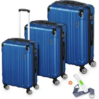 Veska Hartschalenkoffer Kofferset 3 teilig mit TSA Zahlenschloss 4 Rollen ABS-Hartschale, Reisekoffer Trolley Rollkoffer Koffer - königsblau