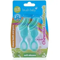 Brush-Baby Chewable Soft Toothbrush for Babies & Toddlers Stage 2 First Teeth Teething Suitable from 10-36 Months Gently Cleans Baby Teeth and Soothes Sore Gums Teal Color Pack of 2