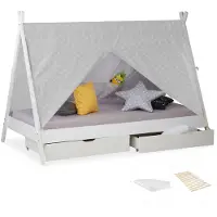 Homestyle4u Kinderbett 90x200 Hausbett Bettkasten mit Stauraum Matratze mit  Standard 100 mit  Standard 100 Tipi Holzbett