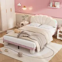 Ulife Kinderbett mit magischer LED-Beleuchtung, Samtpolster & Stauraum – Für träumende Kids 140x200 beige-rosa