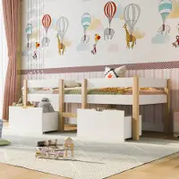 Flieks Kinderbett Massives Kiefernholzbett Hochbett mit Lattenrost, 2 Schubladen und Rausfallschutz 90*200cm, Naturbelassen