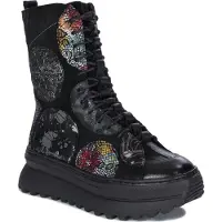 MACIEJKA Damen Stoffschuhe mit Schnürung und Reißverschluss, Plateau 6 cm Ferse, 5 cm vorne