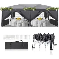FCH Pavillons & Partyzelte 3x6m, Festzelt Faltpavillon Gartenzelt für Garten Terrasse Feier Party, Wasserdicht & UV-Schutz mit 6 Seitenteilen,Grau