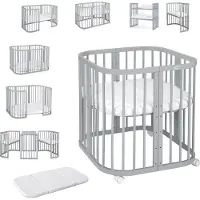Waldin 7-in-1 Kinderbett mit Matratze, Grau