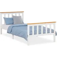 Homestyle4u Kinderbett 90x200 Weiß Natur Jugendbett Holzbett mit Lattenrost Kopf- und Fußteil