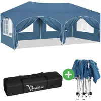 Woltu Doppeltes Partyzelt mit Seitenwänden - 3x6m - Faltbares Zelt - Wasserdicht und wetterfest - BukkitBow – Blau