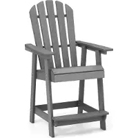 Costway Hoher Adirondack Stuhl mit Fußstütze, Armlehne, Barhocker wetterfest aus HDPE, Grau